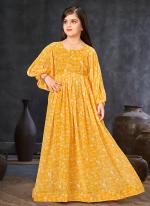 Georgette Yellow Traditional Wear Printed Kids Gown